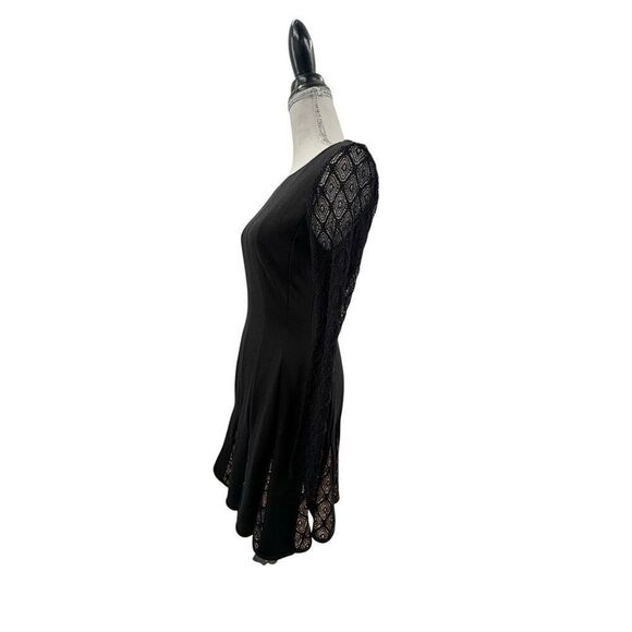 Catherine Malandrino Dress Size 6 Black Lace Panel Fit & Flare Long Sleeve - Picture 3 of 11